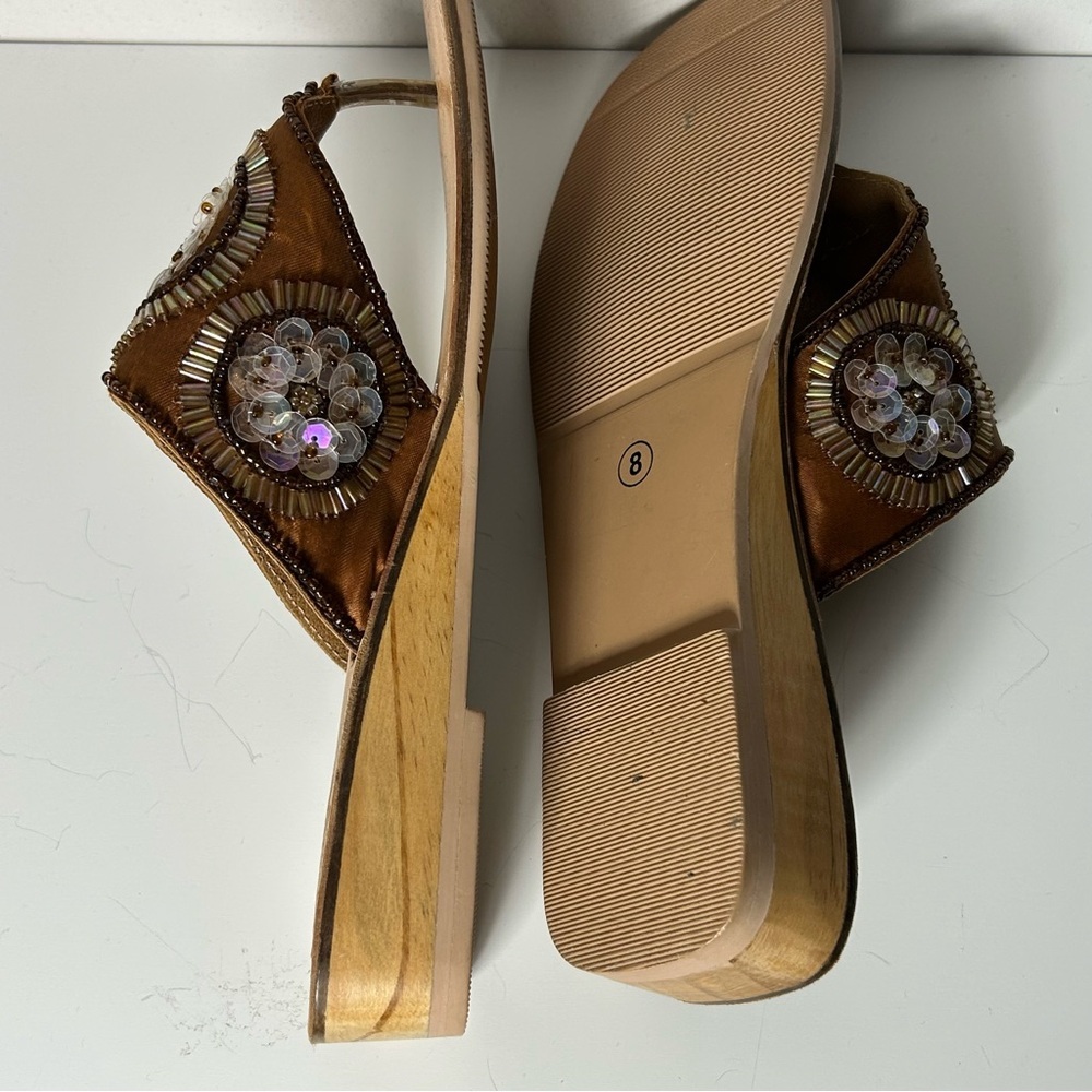 J. Jill Brown Beaded Leather Sole Bohemian Flip Flop Thong Sandals Size 8 - Picture 9 of 14